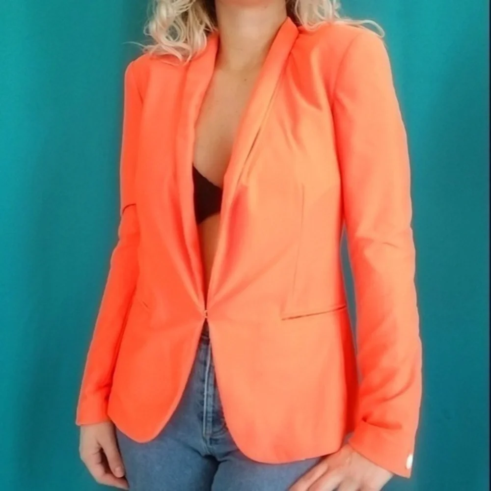 ✅ Rag & Bone Blazer Softly Structured Clip Closure in Neon Orange